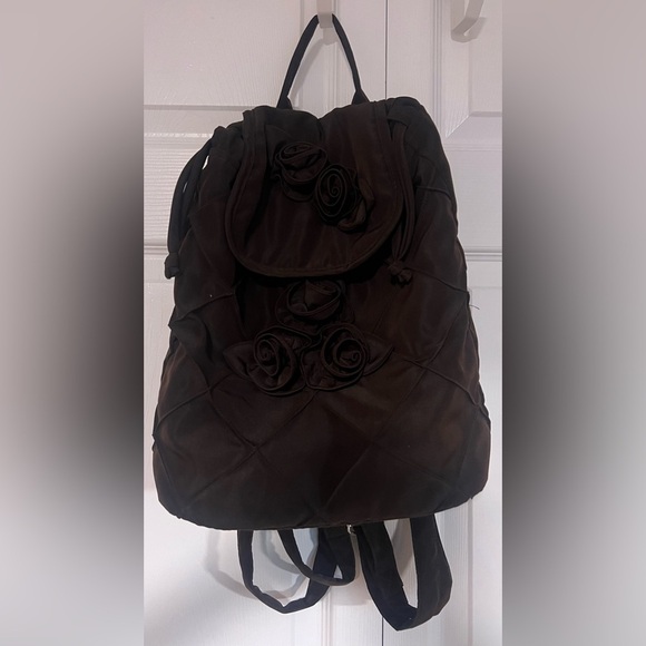 Joy Susan Quilted Fabric Mini Backpack in Dark Chocolate Brown With Roses main image 5